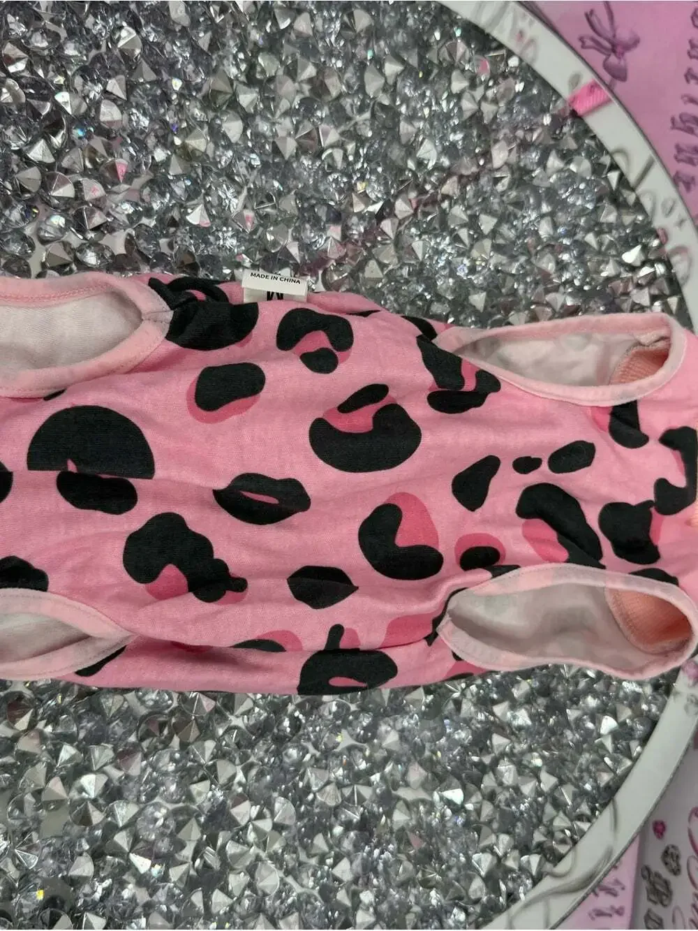 Animal onsie tshirt legs Pink Leopard Print Dog Tee with Ribbed Collar